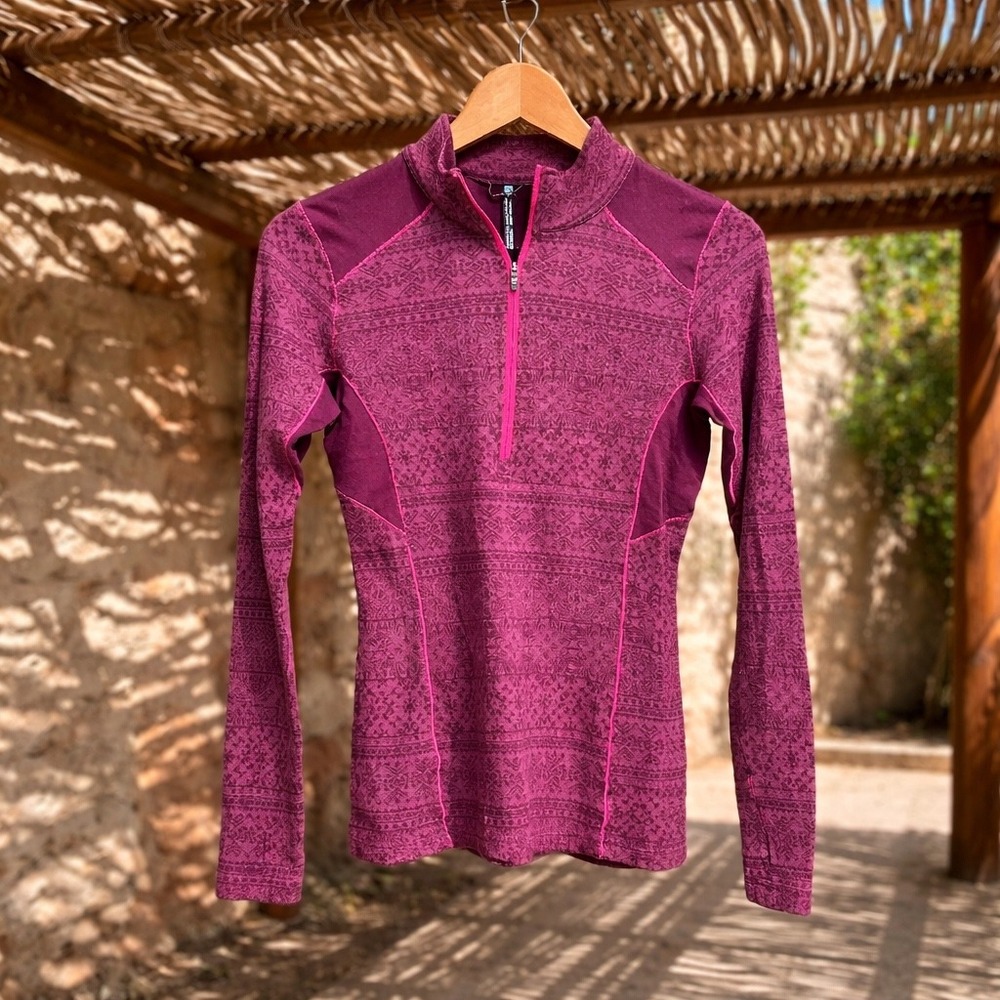 Kuhl Purple Fair Isle Merino Wool Blend Quarter Zip Base‎ Layer Womens S Outdoor